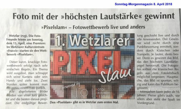 2018-04-08 PixelSlam Ankündigung im Sonntag-Morgenmagazin