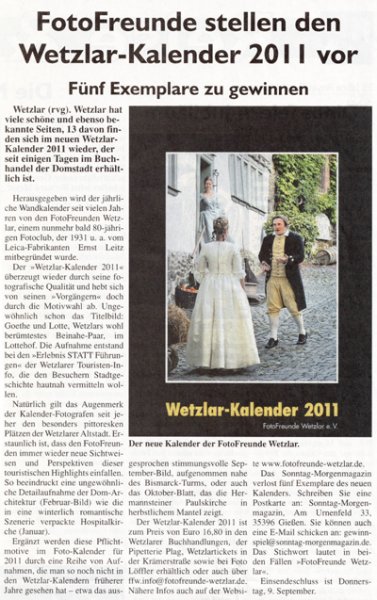 2010-08 “Sonntag Morgenmagazin” über “Wetzlar-Kalender 2011”