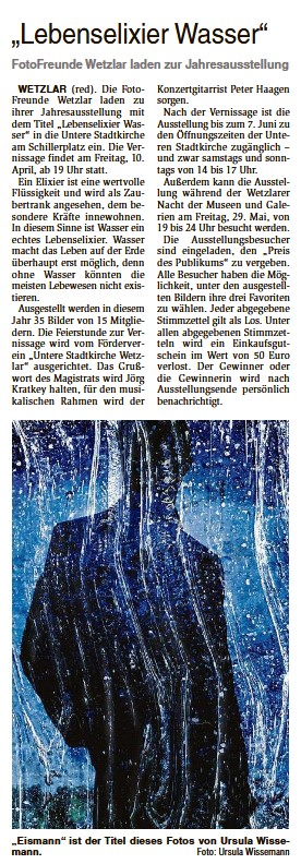 2026-03-28 Wochenblatt – Vernissage „Lebenselixier Wasser“