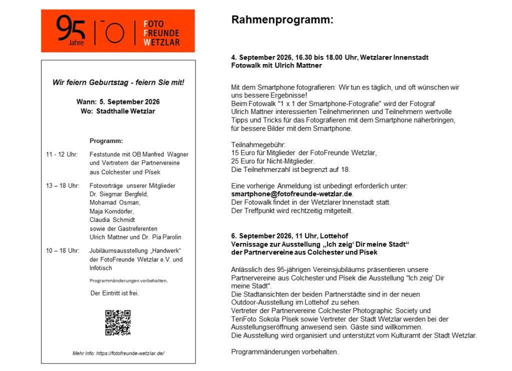 Programm Festwochenende 2026