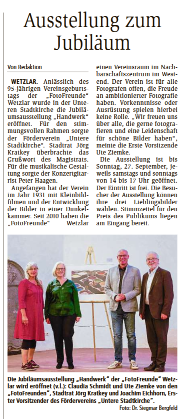 Wetzlarer Neue Zeitung 2026-09-19 Vernissage Untere Stadtkirche