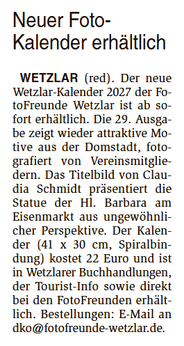 Wochenblatt 2026 10 10 Wetzlar Kalender 2027